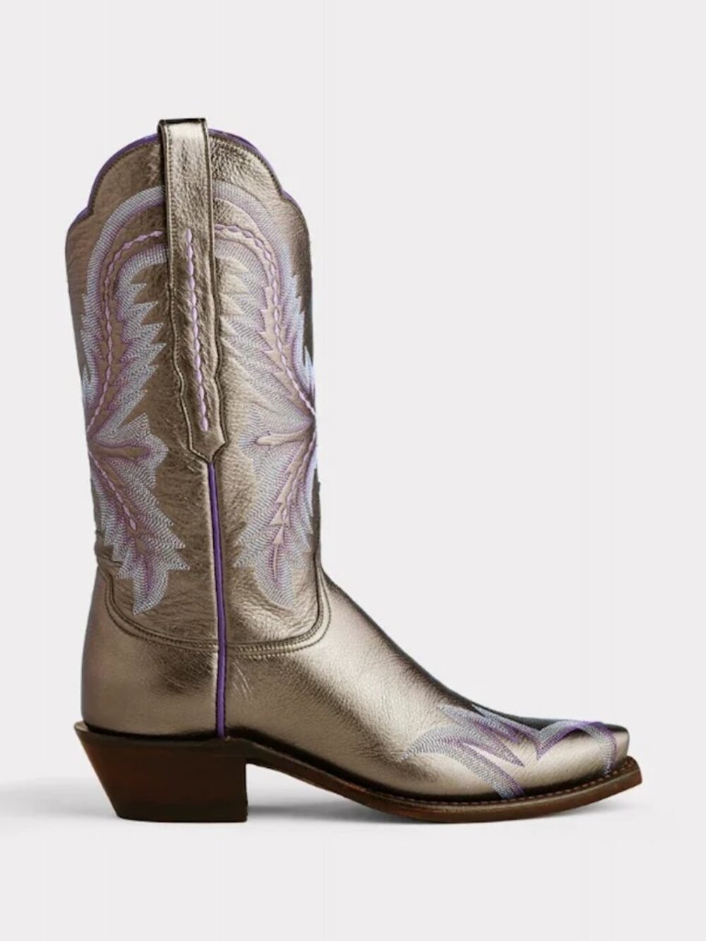 ISO LUCCHESE TILLY BOOT IN PEWTER METALLIC WITH EMBROIDERY